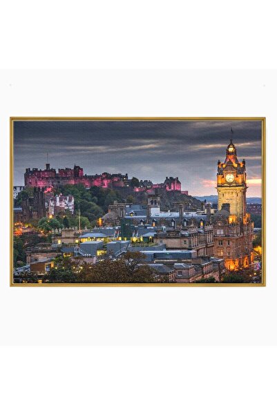 Luxcanva Tablou Canvas Castelul din Edinburgh 100x70 cm cu Rama Auriu Castelu...