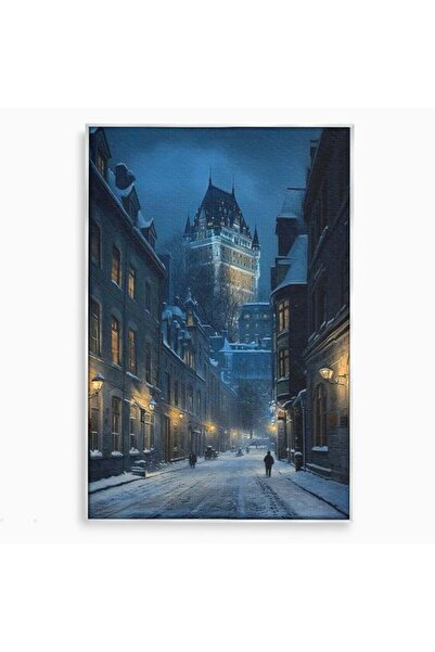 Luxcanva Tablou Canvas Strazi sub Ninsoare 40x60 cm cu Rama Argintiu Strazi s...