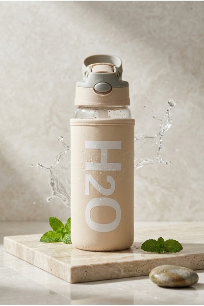 Tohana H2O Kılıflı Pipetli Cam Matara 500 Ml Su Şişesi, Sporcu Suluğu