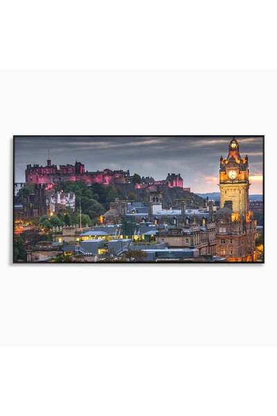 Luxcanva Tablou Canvas Castelul din Edinburgh 140x70 cm cu Rama Negru Castelu...