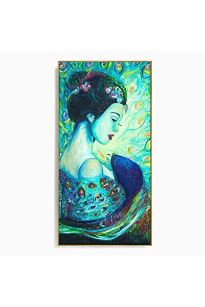 Luxcanva Tablou Canvas Geisha de Smarald 60x120 cm cu Rama Auriu Geisha de Sm...