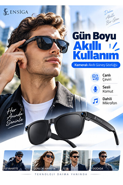 Mega Plus Akıllı Yapay Zekalı Video Kamera Kameralı Güneş Gözlüğü 8 MP 1080P ...