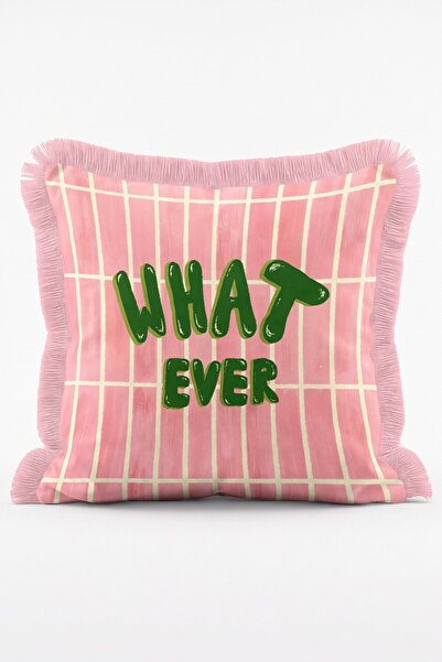 IdeCraft غطاء وسادة عصري مزين بالشراشيب مطبوع عليه عبارة "Pink Plaid What Eve...