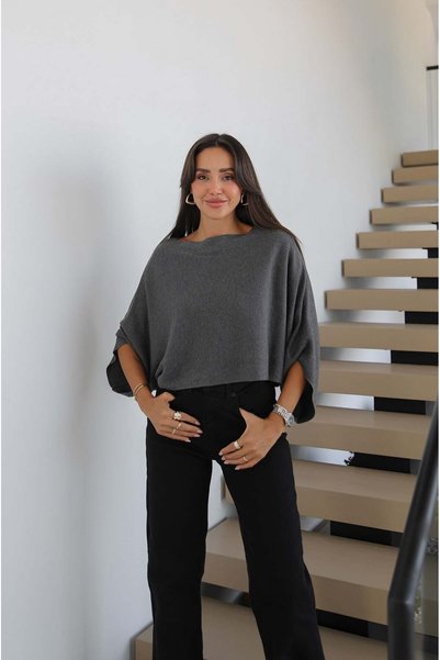 Havoş Anthracite Bat Sleeve Knitwear Blouse