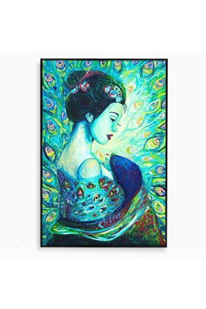 Luxcanva Tablou Canvas Geisha de Smarald 100x150 cm cu Rama Negru Geisha de S...