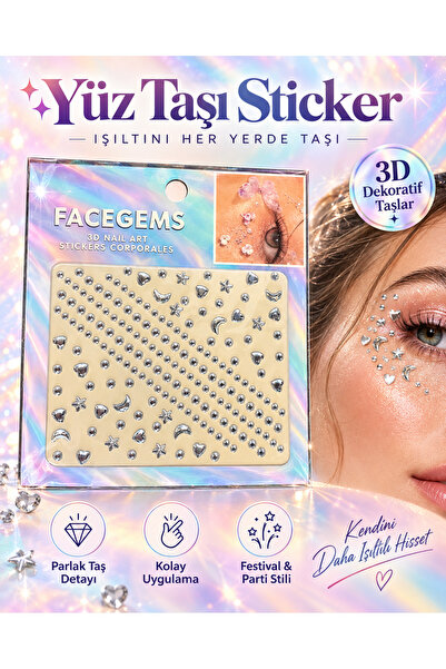 Genel Markalar Yüz Taşı Sticker Seti – Kendinden Yapışkanlı Face Gems Kristal...