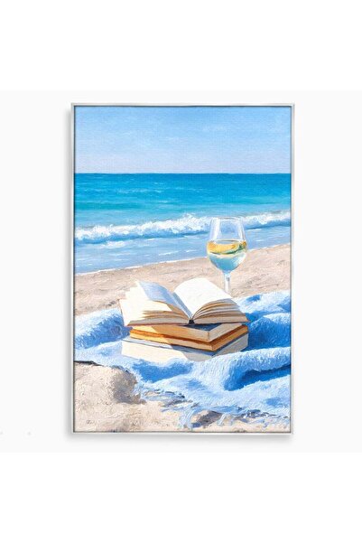 Luxcanva Tablou Canvas Lectura pe Valuri 50x70 cm cu Rama Argintiu Lectura pe...