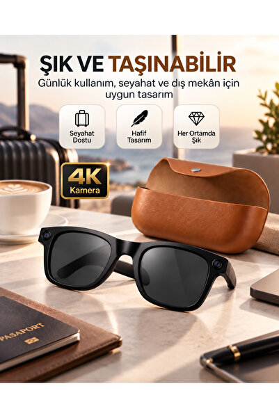 Mega Plus Video Kamera Kameralı 4K EIS Stabilizasyon Gerçek Zamanlı Çeviri Bluetooth Müzik Görüşme Yapay Zeka Akıllı Gözlük