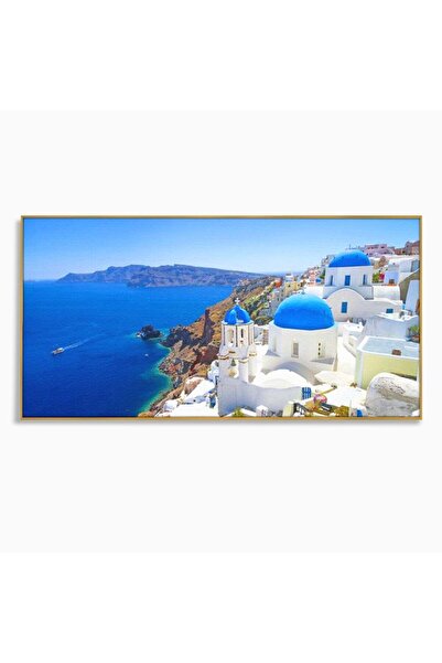 Luxcanva Tablou Canvas Eternul Santorini 120x60 cm cu Rama Auriu Eternul Sant...