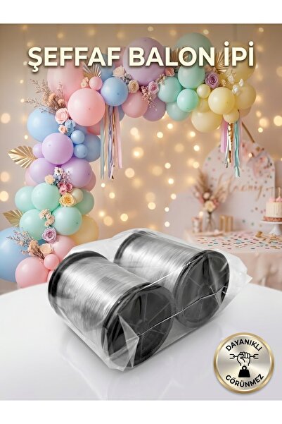 Şeffaf Balon Asma İpi - Kopmaz Görünmez Balon Zincir İpi Misinası (2’li Paket 2x100 Mt)