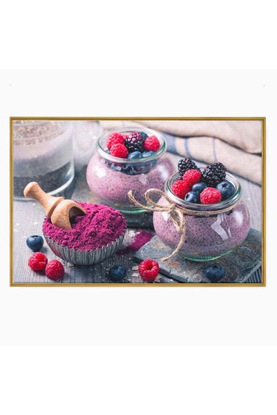 Luxcanva Tablou Canvas Deliciu cu Fructe de Padure 150x100 cm cu Rama Auriu D...