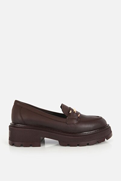 Yaya by Hotiç Kadın Kahverengi Tokalı Kalın Tabanlı Klasik Loafer