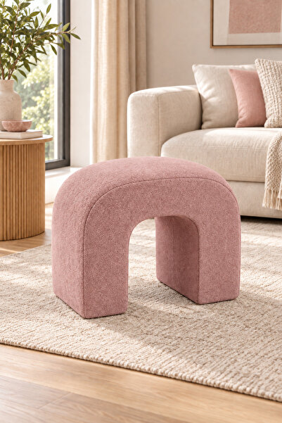 MEFAKS TEKSTİL C Formlu Dekoratif Puf Bukle Kumaş Pembe 50x40x40 cm