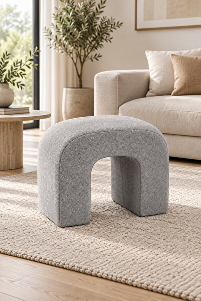 MEFAKS TEKSTİL C Formlu Dekoratif Puf Bukle Kumaş Açık Gri 50x40x40 cm