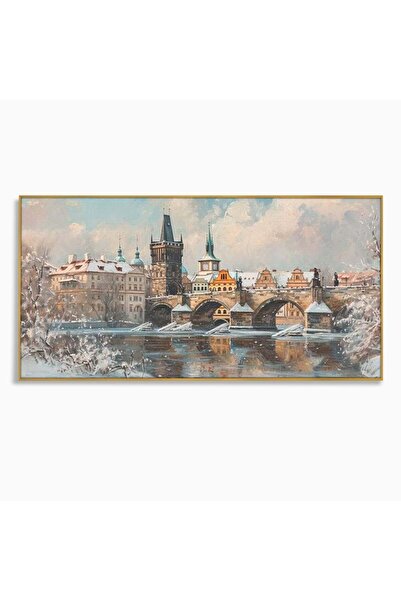 Luxcanva Tablou Canvas Podul Carol in Zapada 100x50 cm cu Rama Auriu Podul Ca...