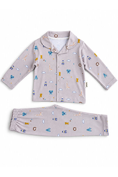 Oz Baby Erkek Bebek Safari Desenli Önden Çıtçıtlı Uzun Kollu 2’li Pijama Takımı