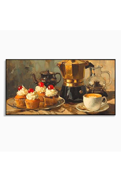 Luxcanva Tablou Canvas Pauza Dulce 140x70 cm cu Rama Negru Pauza Dulce Briose...