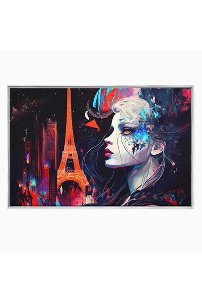 Luxcanva Tablou Canvas Femeia Pariziana 60x40 cm cu Rama Argintiu Femeia Pari...