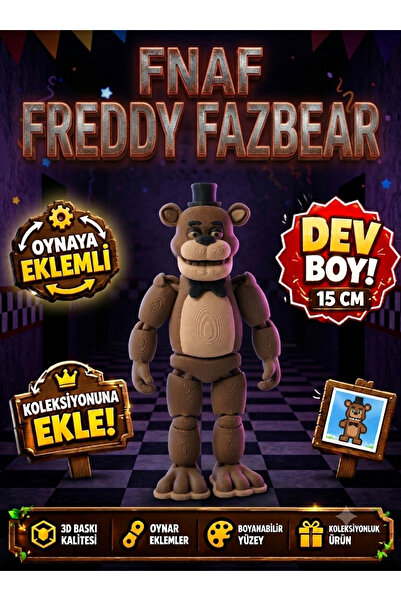FNAF Freddy Fazbear Figürü 15 cm Dev Boy - Five Nights at Freddy's Hareketli Oynar Eklemli Karakter Çocuk Oyuncağı Sert Plastik Model