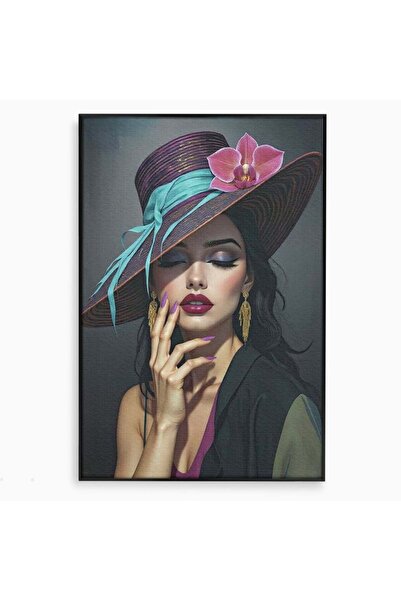 Luxcanva Tablou Canvas Femeia Contemplativa 80x120 cm cu Rama Negru Femeia Co...