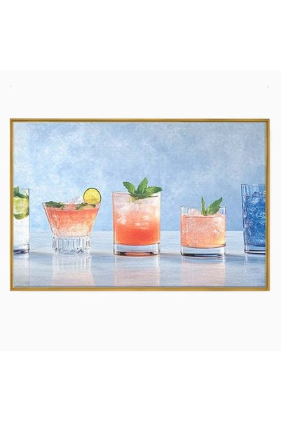 Luxcanva Tablou Canvas Parada Cocktailurilor 100x70 cm cu Rama Auriu Parada C...