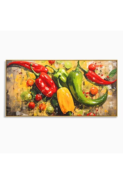 Luxcanva Tablou Canvas Ritm Picant 120x60 cm cu Rama Auriu Ritm Picant Ardei ...