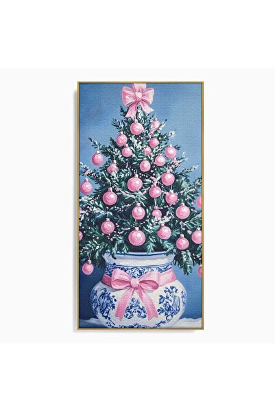 Luxcanva Tablou Canvas Bradutul din Vaza 70x140 cm cu Rama Auriu Bradutul din...