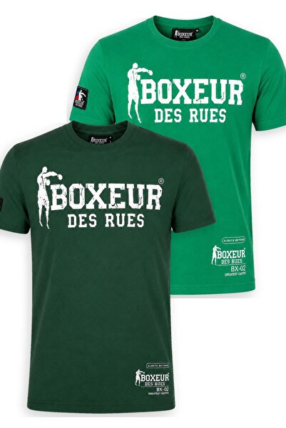 Boxeur Des Rues Pachet de 2 tricouri bărbătești Boxeur des Rues: Verde închis cu logo alb + Verde deschis cu logo alb