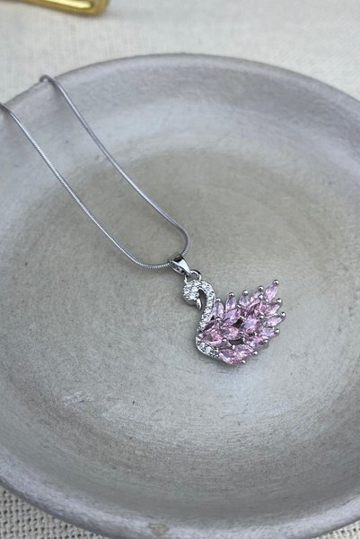 Brethils Svarosk Swan Necklace with Zircon Stone, Anti-Tarnish, Stainless, Guaranteed, Anti-Allergic, 45 cm