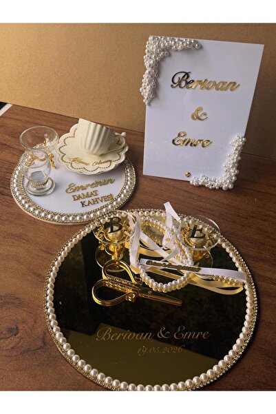 CatplexBoutique Söz Tepsisi - Kişiye Özel 2'li Nişan Tepsisi Damat Kahvesi Te...