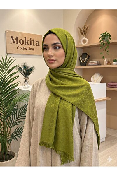 Mokita Collection Kadın Yeşil Jakarlı Pamuklu Şal