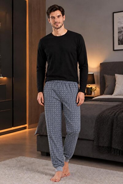 Pi Giyim Erkek Kışlık Pijama Şardonlu Rahat Yumuşak Ağlı Kalın İçlik Manşetli...
