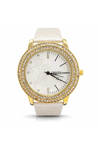 Francesca di Geneva Elegant Ladies Watch with White Belt , Gold Case and Whit...