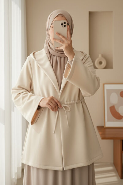 Modamorfo Scuba Kimono with Tunnel Lacing on the Front -Beige