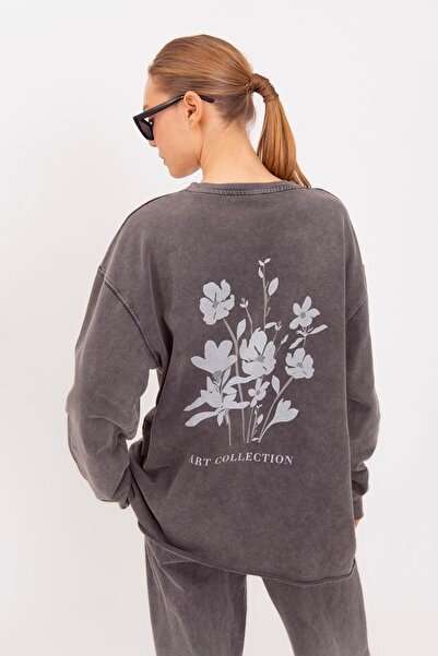 BSL Yıkamalı Baskılı Sweatshirt