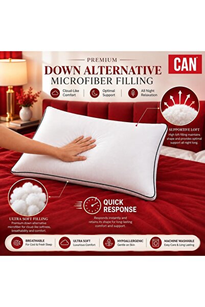 CAN Bed Pillow For Sleeping Pack of 2, Premium Soft & Fluffy Sleeping Pillows with Black Piping, Breathable Luxury Hotel Quality Bed Pillows for Side, Back & Stomach Sleepers (Standard)