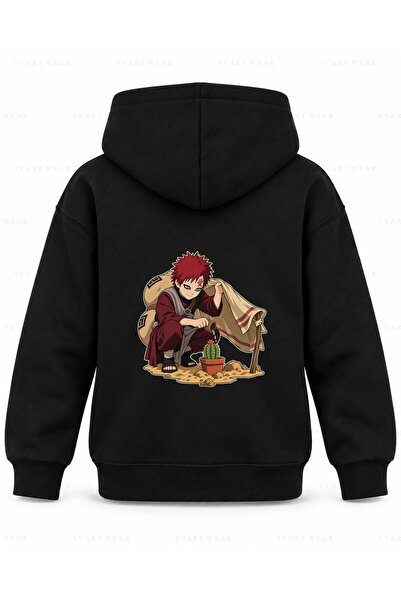 SVART WEAR Hanorac cu glugă pentru copii, negru, cu imprimeu Naruto Desert Nu...