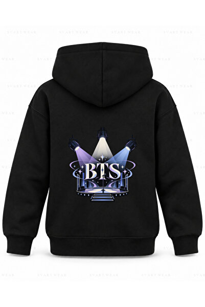 SVART WEAR BTS Spot Ring Принтиран Черен Детски Суитшърт с Качулка