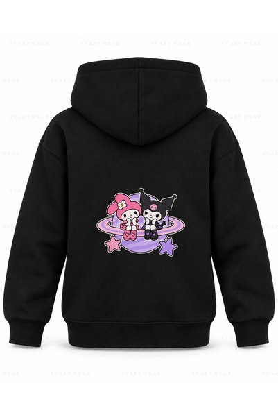 SVART WEAR My Melody & Kuromi Planet Swing Printed Black Kids' Hooded Sweatshirt