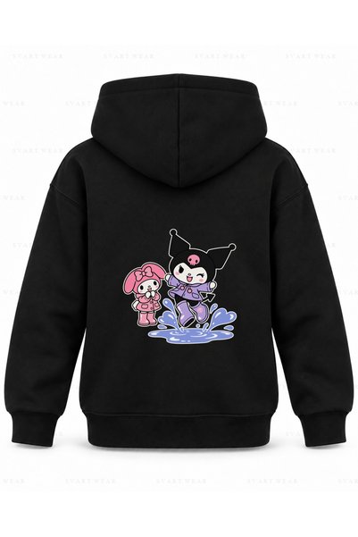 SVART WEAR My Melody & Kuromi Boot Splash Printed Black Kids' Hooded Sweatshirt