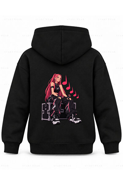 SVART WEAR HUNTR X Mira Ritim Μαύρο παιδικό φούτερ με κουκούλα και στάμπα τοίχου