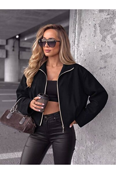 styleFlex Jachetă scurtă din imitație de piele întoarsă cu fermoar