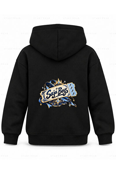 SVART WEAR Saja Boys Stage Ticket Printed Black Children's Hooded Sweatshirt