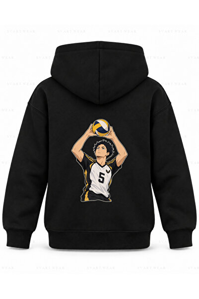 SVART WEAR Haikyu Akaashi Sakin Pas Printed Black Children's Hooded Sweatshirt