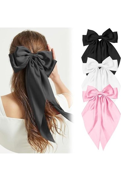 Lonimia 3 Pcs Silky Satin Hair Bow,Big Hair Bows for Women Hair Ribbons Overs...