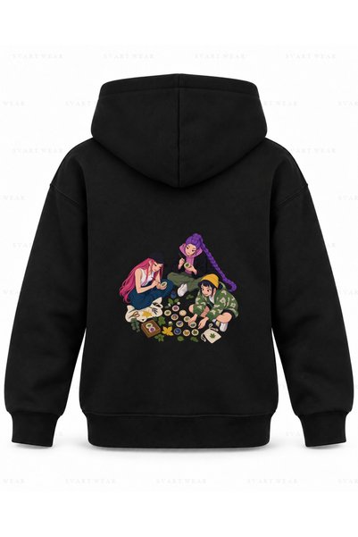 SVART WEAR Kpop Demon Hunters Badge Table Printed Black Children's Hooded Swe...
