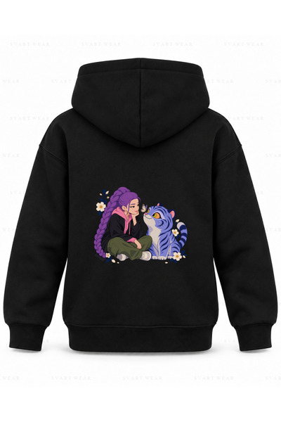 SVART WEAR KPop Demon Hunters crna dečija majica sa kapuljačom sa printom tig...