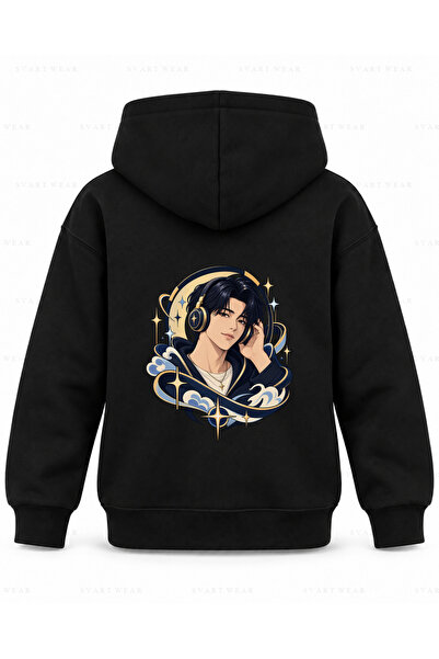 SVART WEAR سويت شيرت بقلنسوة للأطفال من Saja Boys Jinu مطبوع عليه دائرة سماعا...