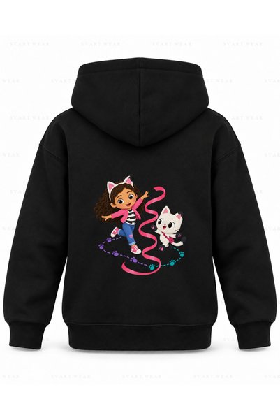 SVART WEAR Μαύρο παιδικό φούτερ με κουκούλα με τυπωμένη κορδέλα από το Gabby'...