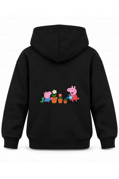 SVART WEAR Παιδικό φούτερ με κουκούλα Peppa Pig με στάμπα λουλουδιών σε μαύρο...